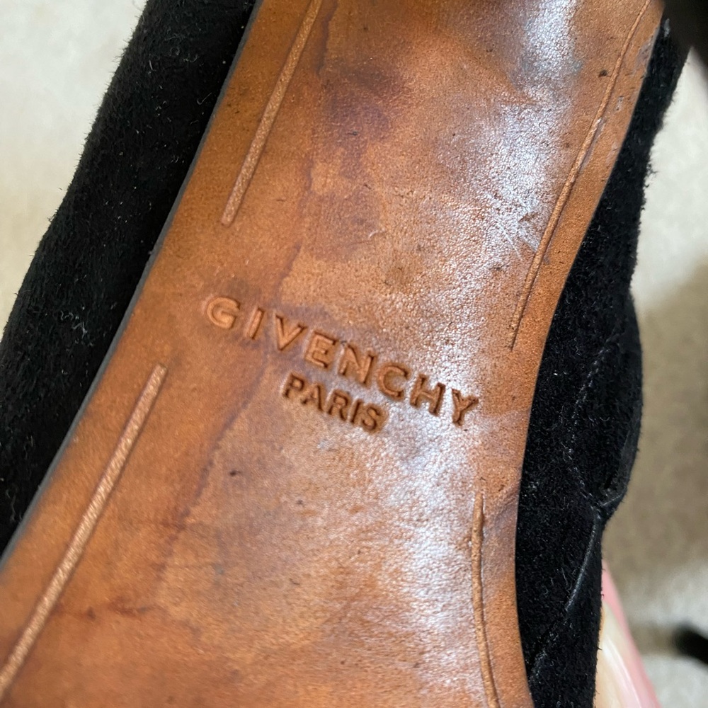 Givenchy Black Suede Open Toe Sling Back Heeled Bootie Boots Size 8 Damaged - Picture 6 of 13